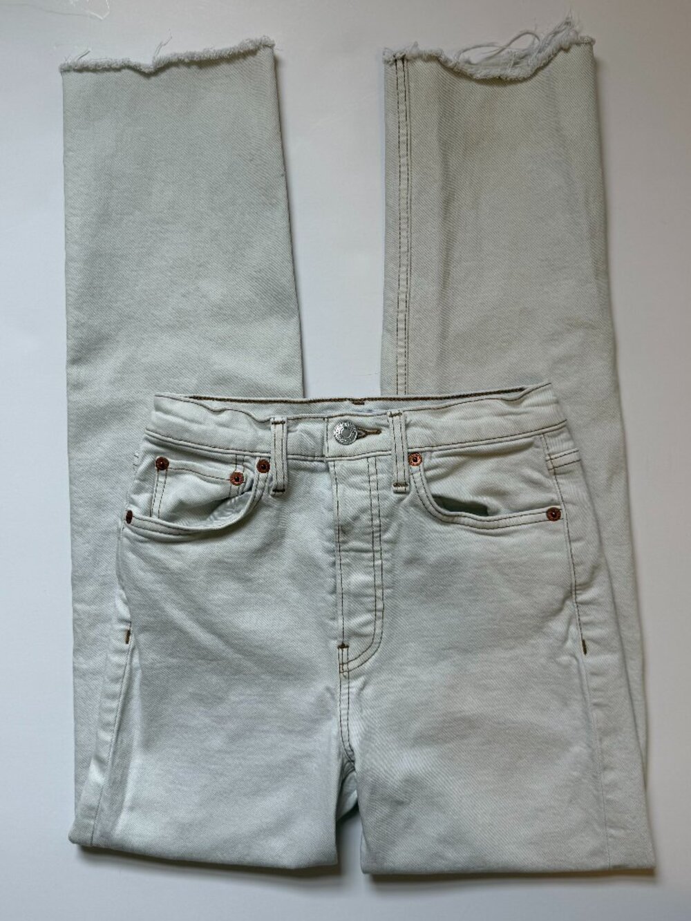 Redone Jeans Women 25 Off White Stovepipe Button Fly High Rise 70s Straight Leg